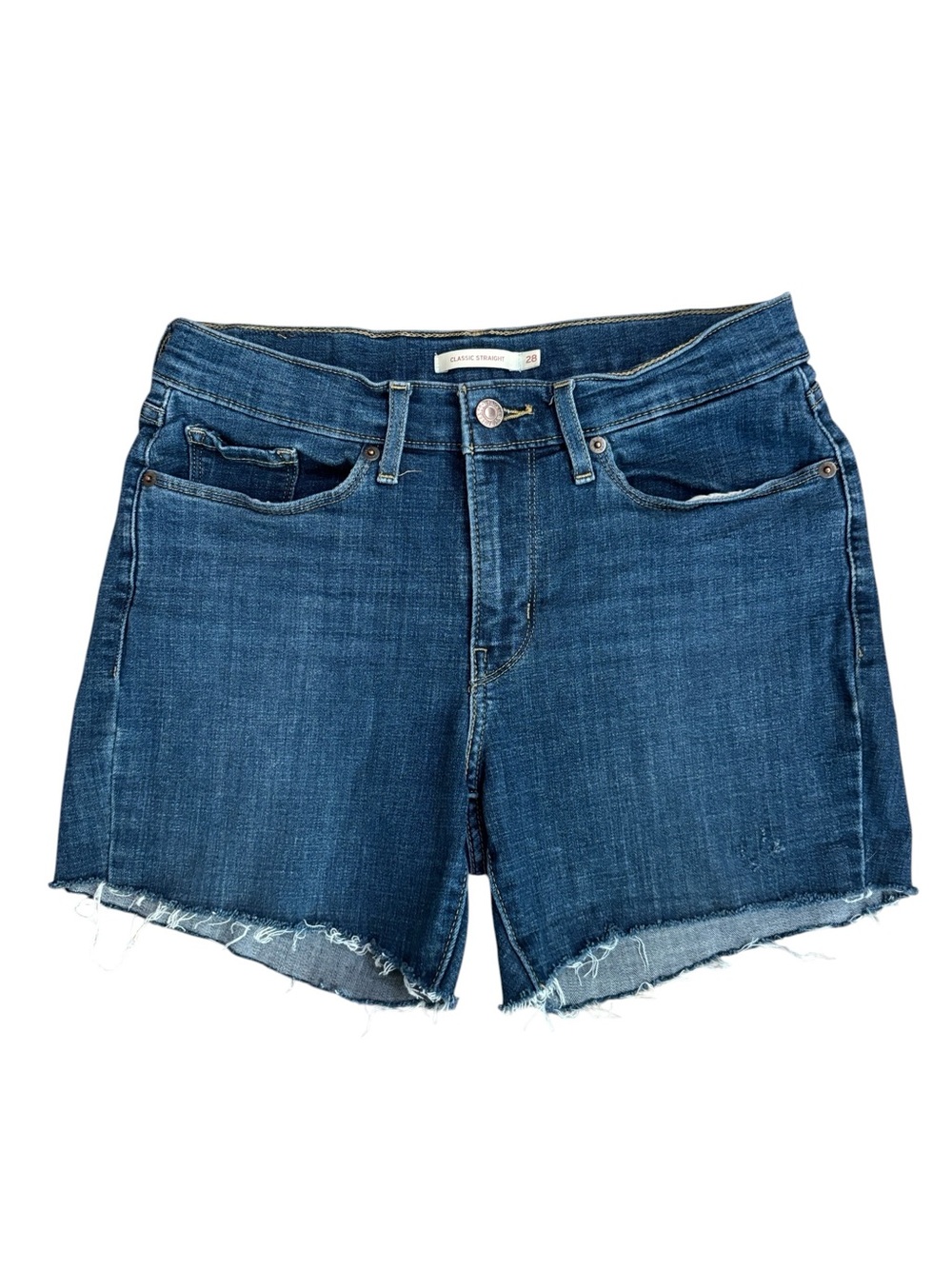 Levi's Classic Straight Cutoff Blue Jean Shorts Raw Hem Size 28
